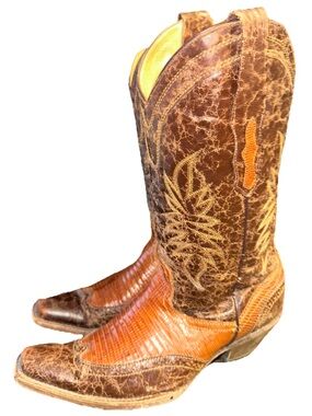 Corral Genuine Lizard Boots Men Size 9 Women 10.5 Brown Leather Cowboy Western